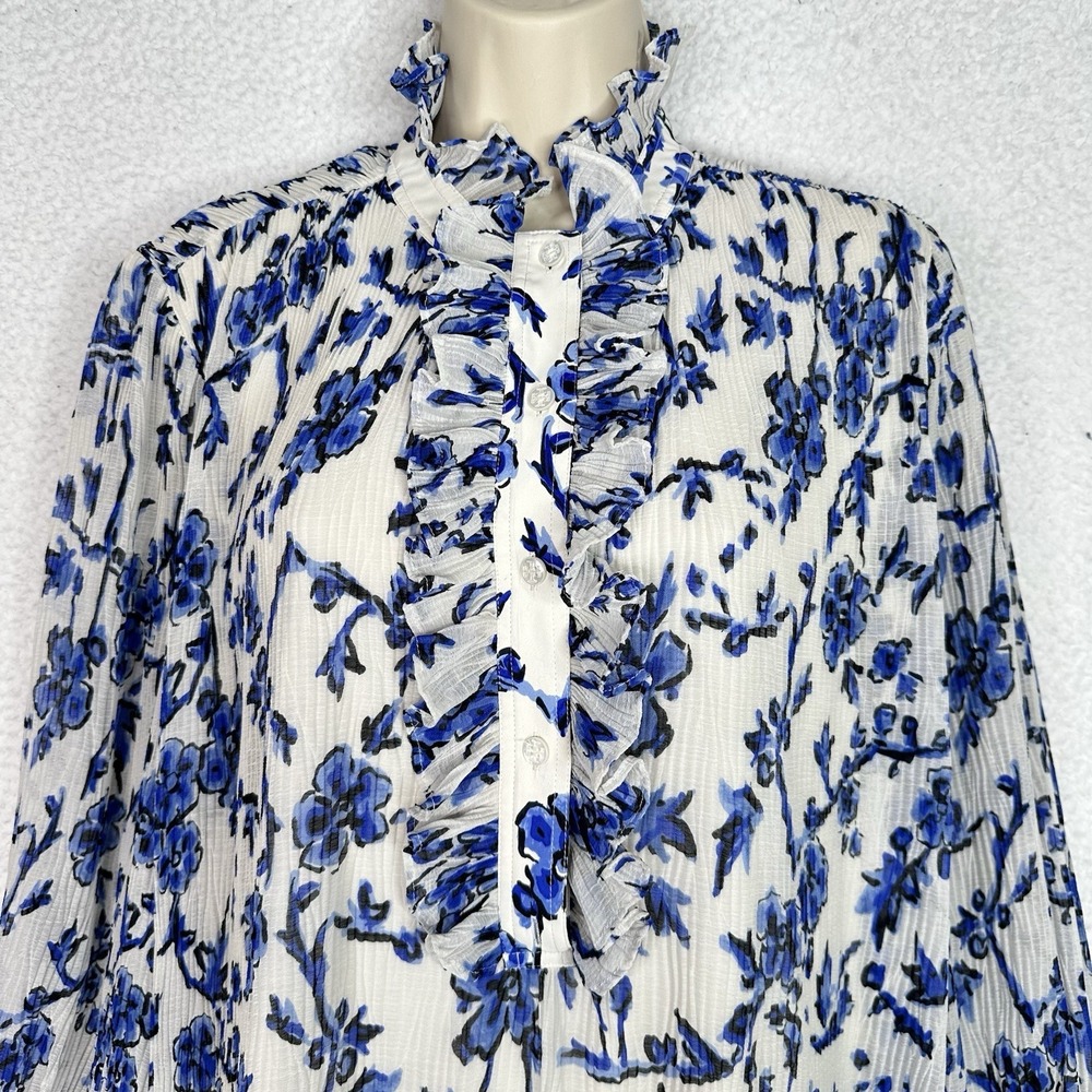 Tory Burch White Dress with Blue Floral Print - Picture 2 of 13